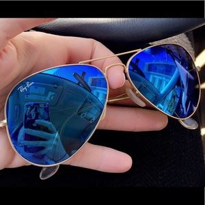 58mm Ray Ban Aviators with Mirror Blue Lens